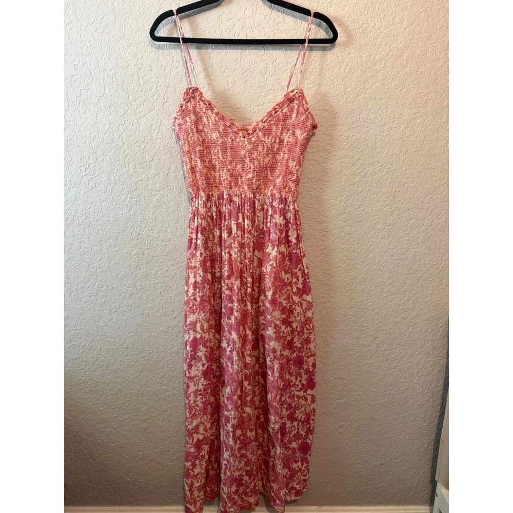 Free People Sweet Nothings Midi Dress Size M Boho Cottagecore Pink OB1893249